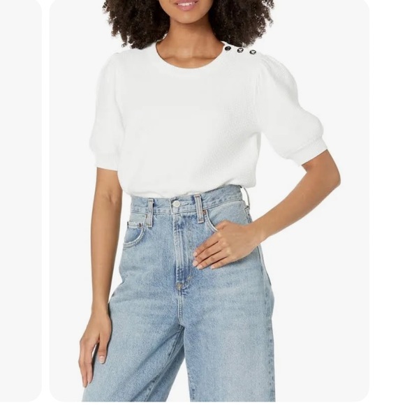 KARL LAGERFELD PARIS Women's Honeycomb Short-Sleeve Waffle Sweater White - Picture 2 of 7